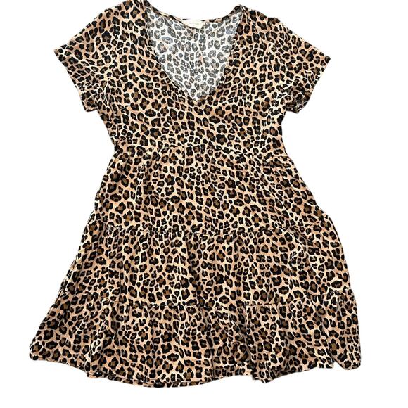 Altar’d State- Mini Dress- Medium - cheetah leopard print ruffle dress- tunic - Picture 1 of 9